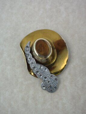 Vintage Brass "Puss in Boots" Cowgirl's Hat Brooch
